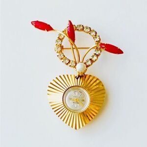 Vintage Rhinestone Brooch Pin With Watch Pendant​